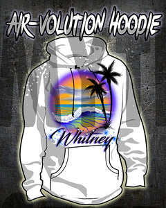 E004 custom personalized airbrush Beach Water Scene Hoodie Sweatshirt Landscape