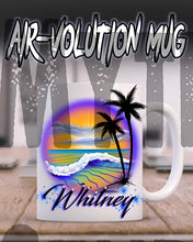 E004 Personalized Airbrush Beach Scene Ceramic Coffee Mug