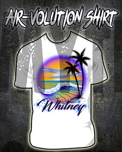 E004 custom personalized airbrush Beach Water Scene Tee Shirt Landscape