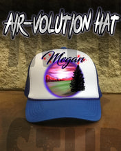 E007 Personalized Airbrush Mountain Landscape Snapback Trucker Hat