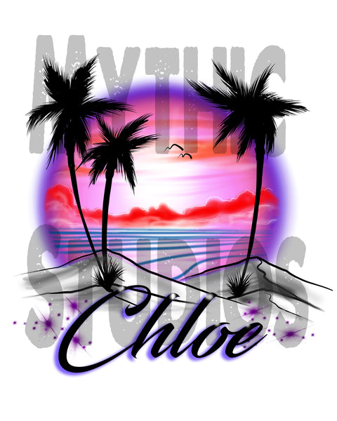 E009 Personalized Airbrush Sunset Beach Landscape Snapback Trucker Hat