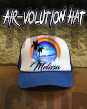 E012 Personalized Airbrush Rainbow Beach Landscape Snapback Trucker Hat