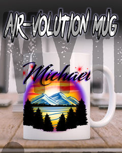 E013 Personalized Airbrush Mountain Landscape Ceramic Coffee Mug