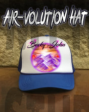 E014 Personalized Airbrush Sunset Mountain Landscape Snapback Trucker Hat