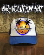 E015 Personalized Airbrush Palm Tree Landscape Snapback Trucker Hat
