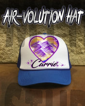 E016 Personalized Airbrush Heart Mountain Landscape Snapback Trucker Hat
