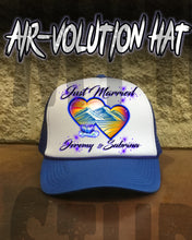 E017 Personalized Airbrush Hearts Mountain Landscape Snapback Trucker Hat