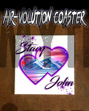 E019 Personalized Airbrush Hearts Mountain Landscape Ceramic Coaster