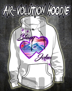 E019 Personalized Airbrush Hearts Mountain Landscape Hoodie Sweatshirt