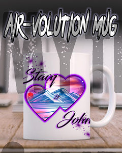 E019 Personalized Airbrush Hearts Mountain Landscape Ceramic Coffee Mug