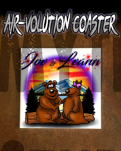E020 Personalized Airbrush Bears Mountain Landscape Ceramic Coaster