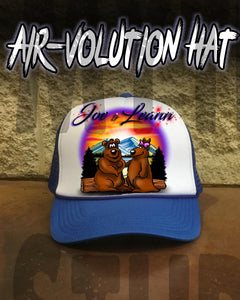 E020 Personalized Airbrush Hearts Mountain Landscape Snapback Trucker Hat