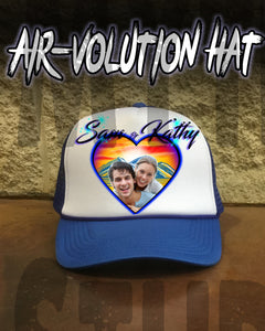 E022 Personalized Airbrush Photo Heart Landscape Snapback Trucker Hat