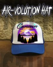 E023 Personalized Airbrush Mountain Sunset Landscape Snapback Trucker Hat