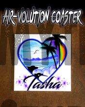 E024 Personalized Airbrush Dolphins Heart Landscape Ceramic Coaster