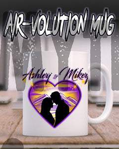 E027 Personalized Airbrush Couple Silhouette Heart Landscape Ceramic Coffee Mug