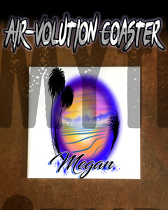 E032 Personalized Airbrush Ocean Wave Scene Ceramic Coaster