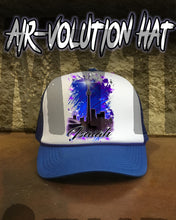 E033 Personalized Airbrush Urban City Scene Snapback Trucker Hat