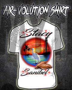 E034 Personalized Airbrush Lighthouse and Bird Kids and Adult Tee Shirt