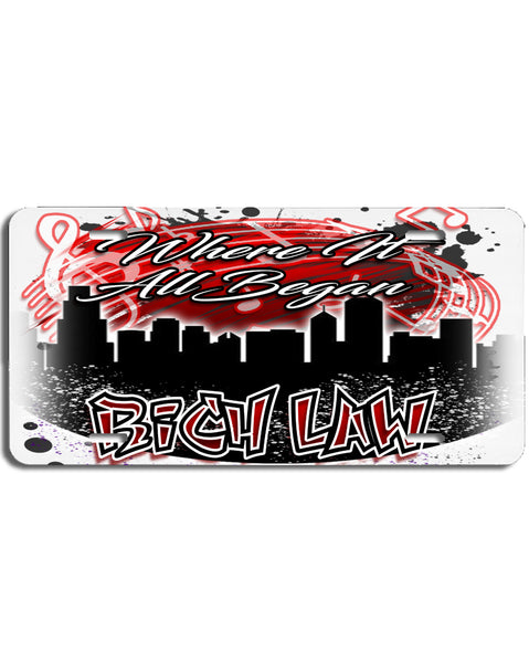 E036 Digitally Airbrush Painted Personalized Custom Urban City Building Landscape    Auto License Plate Tag