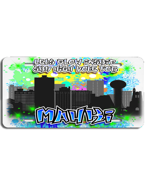 E037 Digitally Airbrush Painted Personalized Custom Urban City Building Landscape    Auto License Plate Tag