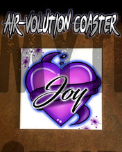 F002 Personalized Airbrushed Heart And Ribbon Ceramic Coaster