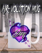 F002 Personalized Airbrushed Heart And Ribbon Ceramic Coffee Mug