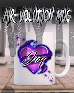 F002 Personalized Airbrushed Heart And Ribbon Ceramic Coffee Mug