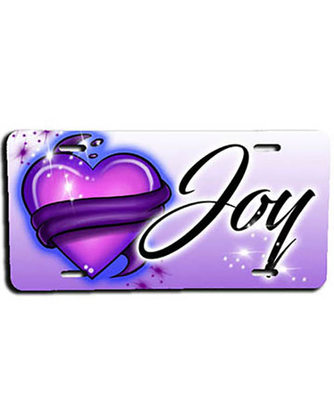 F002 Personalized Airbrushed Heart And Ribbon License Plate Tag