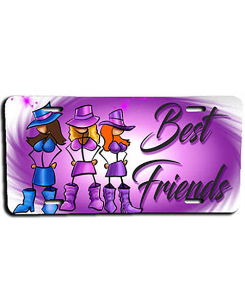 F011 Personalized Airbrushed Stick Figure Girls License Plate Tag
