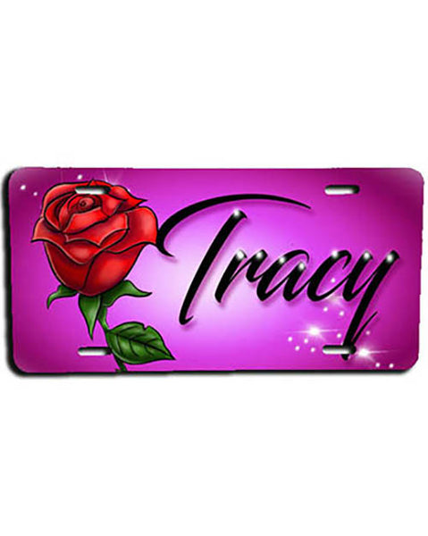 F014 Personalized Airbrushed Rose Flower License Plate Tag