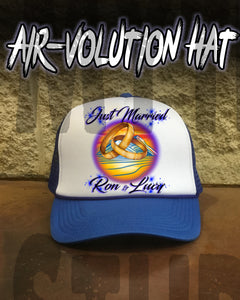 F015 Personalized Airbrushed Wedding Rings Snapback Trucker Hat