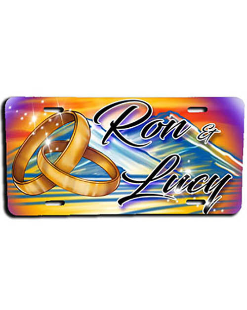 F015 Personalized Airbrushed Wedding Rings License Plate Tag