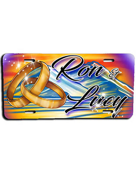 F015 Personalized Airbrushed Wedding Rings License Plate Tag