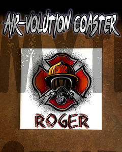 F018 Personalized Airbrushed Firefighter Ceramic Coaster