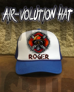 F018 Personalized Airbrushed Firefighter Snapback Trucker Hat