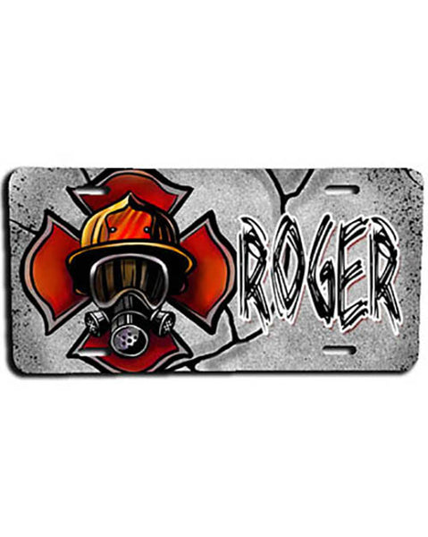 F018 Personalized Airbrushed Firefighter License Plate Tag