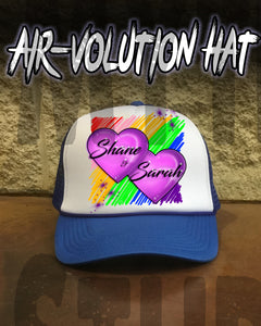 F023 Personalized Airbrushed Hearts Snapback Trucker Hat