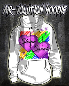 F023 Personalized Airbrushed Hearts Hoodie Sweatshirt