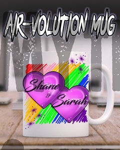 F023 Personalized Airbrushed Hearts Ceramic Coffee Mug