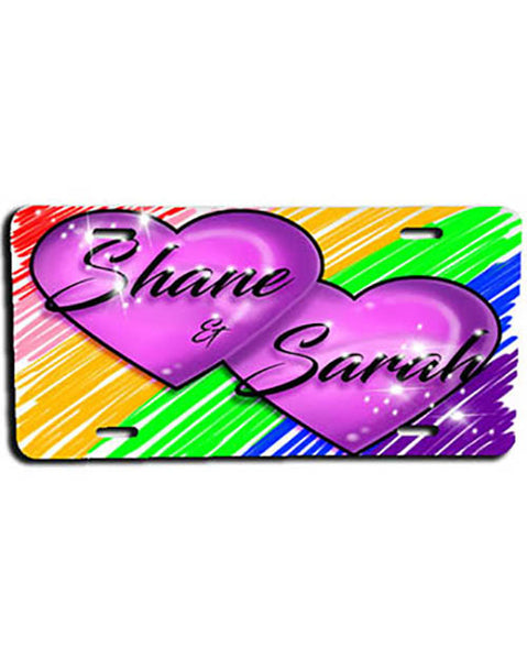 F023 Personalized Airbrushed Hearts License Plate Tag