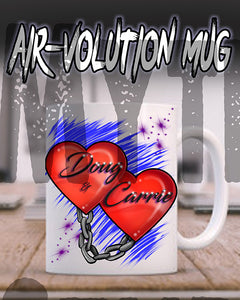 F024 Personalized Airbrushed Heart and Chain Ceramic Coffee Mug