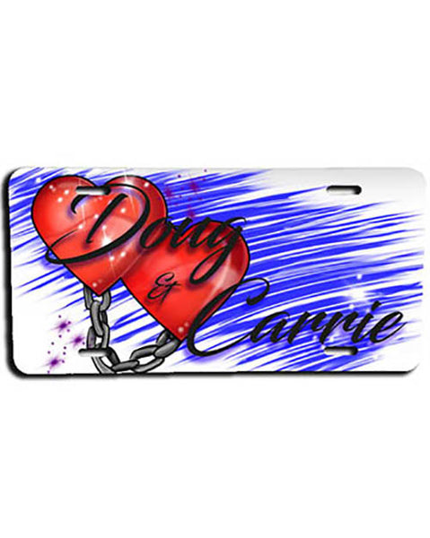 F024 Personalized Airbrushed Heart and Chain License Plate Tag