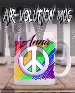 F025 Personalized Airbrushed Peace Sign Ceramic Coffee Mug