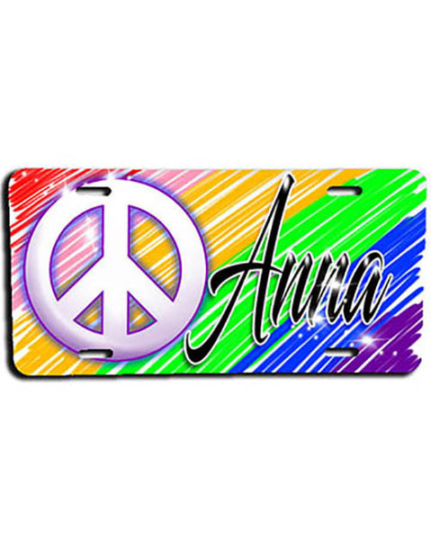 F025 Personalized Airbrushed Peace Sign License Plate Tag