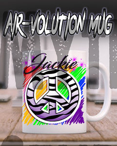 F026 Personalized Airbrushed Zebra Peace Sign Ceramic Coffee Mug