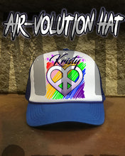 F027 Personalized Airbrushed Peace Heart Snapback Trucker Hat