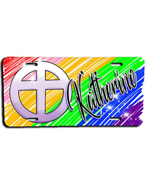 F028 Personalized Airbrushed Christian Cross License Plate Tag