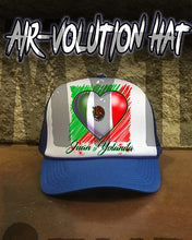 F031 Personalized Airbrushed Mexican Flag Heart Snapback Trucker Hat