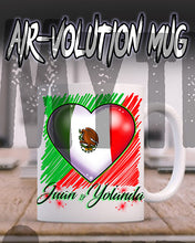 F031 Personalized Airbrushed Mexican Flag Heart Ceramic Coffee Mug